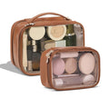 Pocmimut Large & Small Clear Makeup & Toiletry Bags for Travel, Brown