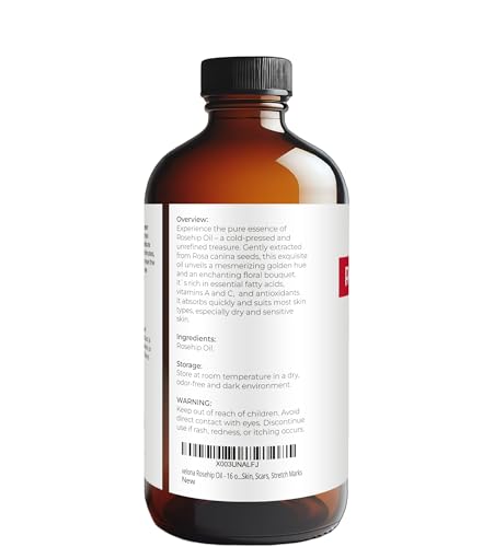 Velona Rosehip Oil - 16oz Cold Pressed Facial & Body Skin Oil with Pump