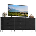 SONGMICS Dresser with 9 Fabric Drawers and TV Stand for 70-Inch TVs - Ink Black, 13.8 x 68.4 x 26.8 Inches