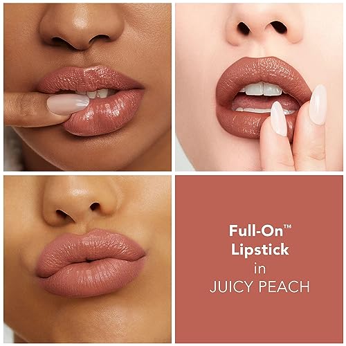 Full-On Plumping Satin Lipstick - Juicy Peach 0.63 oz - Hydrating, Long-Lasting Lip Color with Peptides & Hyaluronic Acid