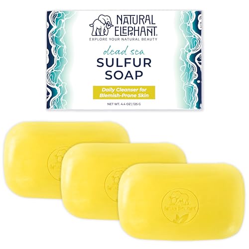 Natural Elephant Dead Sea Sulfur Soap 13.2oz - 3 Pack All Skin Types, Aloe Vera & Dead Sea Salt
