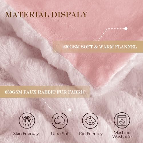 Latepis Faux Fur Twin Blanket 60x80 Light Pink Plush Warm Cozy Bed Couch
