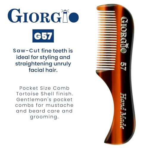 Giorgio G57 Extra Small 2.75 Inch Men's Fine Toothed Beard and Mustache Comb for Facial Hair Grooming and Styling. Wallet Pocket Comb Handmade of Quality Durable Cellulose, Saw-Cut and Hand Polished