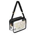 Cheer Pins Bag - Clear Cheerleading Competition Pin Holder with Chenille Letters & Adjustable Crossbody Strap