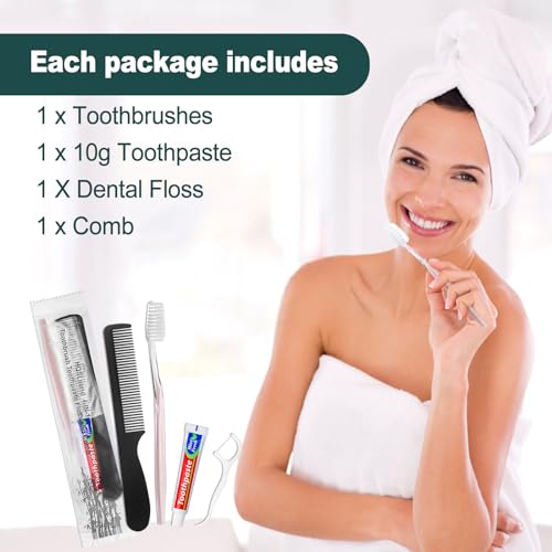 50 Pack 4-in-1 Disposable Toothbrush Set with Toothpaste, Comb & Floss - Travel Oral Care