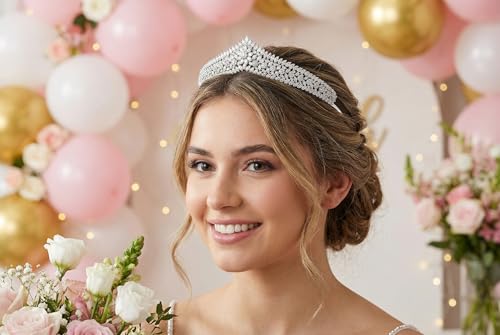 Silver Cubic Zirconia Wedding Tiara for Bride & Prom Queen - Small, Elegant Headpiece with Sparkling Stones - Variation Silver 2
