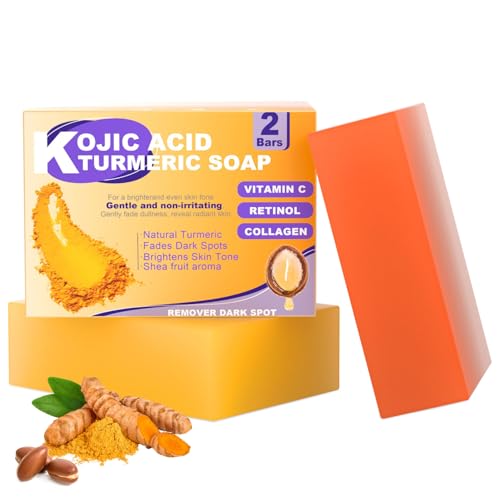 Turmeric Kojic Acid Soap for Dark Spot, Brighten Skin Face and Body Cleanser with Shea Butter, Vitamin C, Moisturizing Natural Skincare£¨2pcs£©