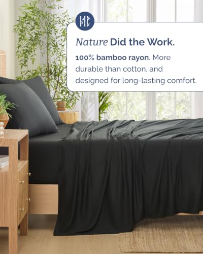 Black King Size Bamboo Rayon Cooling Bed Sheets Set - Deep Pockets