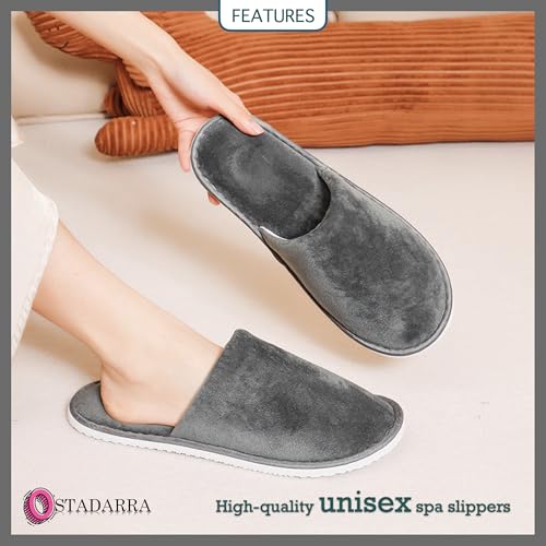 OSTADARRA 6-10 Pairs Spa Slippers Non Slip Disposable Slippers for Guests – Crystal Velvet (2 Black XL, 2 Dark Grey L, 2 Blackish Green M)