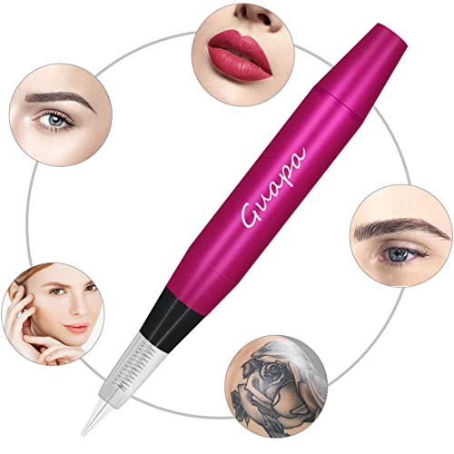 Microblading Tattoo Machine with 50 Needles - Portable Permanent Makeup Device in Red