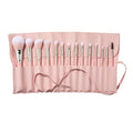 ColourPop Smoke 'N Roses Brush Roll Face & Eye Makeup Brush Set - Vegan Synthetic Bristles - Includes Holder - 14 Pieces