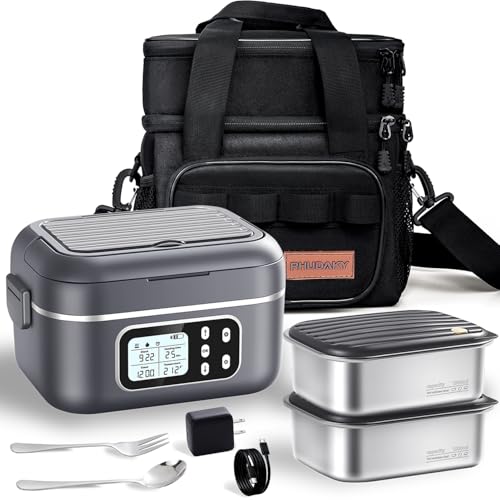 Rhudaky 27000mAh Cordless Heated Lunch Box with Dual 6.3-Cup Containers & XXL Bag - Gray