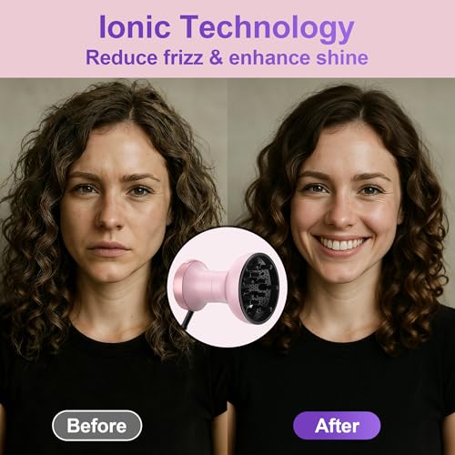 2-in-1 Hair Dryer with Diffuser for Curly Hair - 800W Pink