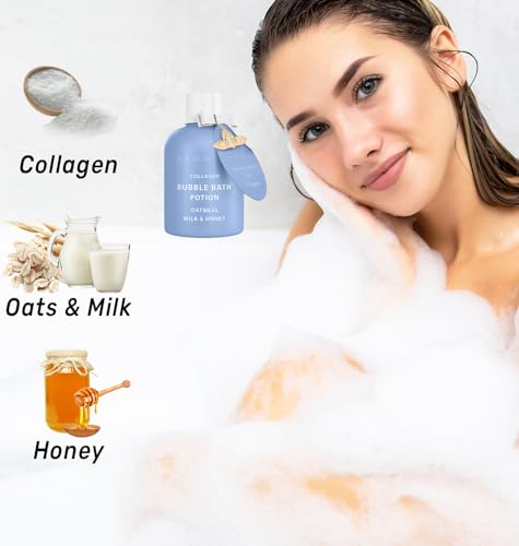 Luxury Collagen Bubble Bath with Oatmeal Milk Honey - Moisturizing Relaxing Spa Gift for Women and Men