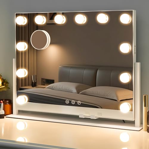 Vanity Mirror with Lights, Hollywood Lighted Makeup Mirror with 12 Dimmable LED Bulbs for Dressing Room & Bedroom, 3 Light Modes£¬Slim Metal Frame Design, AC-Powered, White