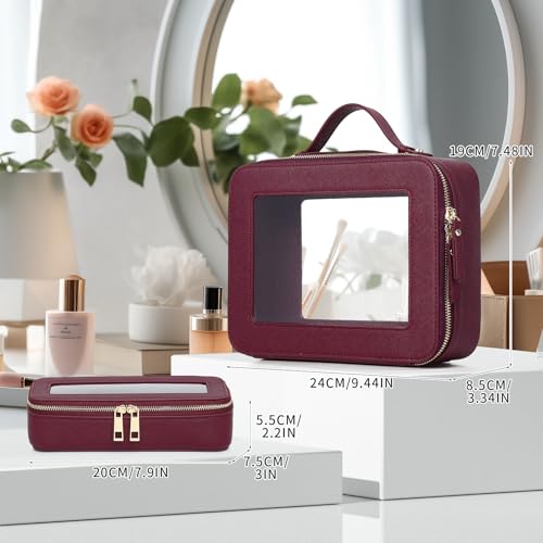 Pinkmik Travel Clear Makeup Bag B4 Burgundy L Slim Portable Organizer