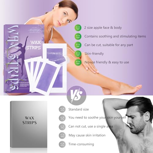 Facial Wax Strips for Women, Bikini & Body Wax Strips Kit ? 60 Count (40 Body + 20 Face) with 10 Soothing Oil Wipes, At-Home Hair Removal for Legs, Underarms, Brazilian, Face ? Lavender/Aloe Vera
