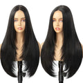 Long 26 Inch Lace Front Wig - Natural Black 200 Density, 4x1 Closure - Black