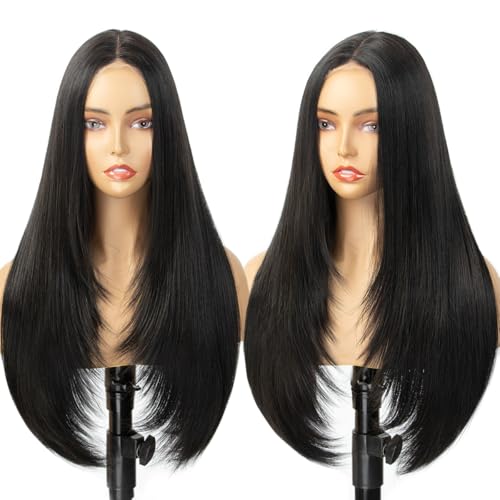 Long 26 Inch Lace Front Wig - Natural Black 200 Density, 4x1 Closure - Black