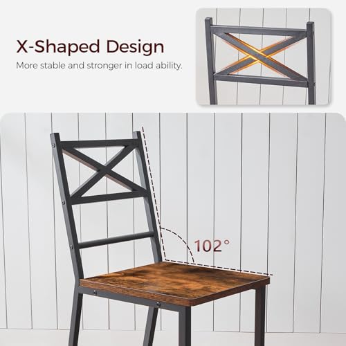 Rustic Brown Dining Chair Set of 2 - Farmhouse Kitchen Chairs with Metal Frame