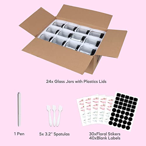 EkkoVla 24 Pack 8 oz Clear Round Glass Jars with 24 Black Lids, Candle Making Jar, Empty Refillable Cosmetic Containers for Lotions, Face Creams, Body Butter, Powders, Ointments, Beauty Products