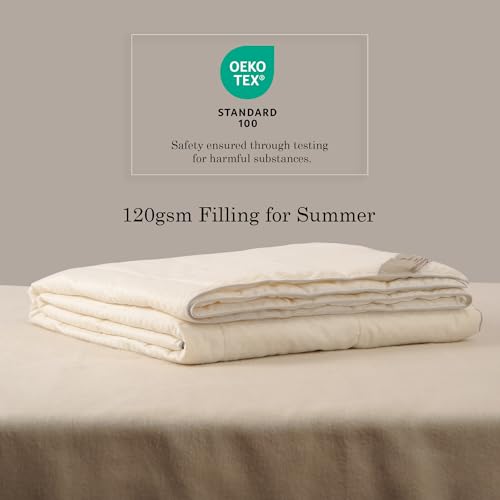 Lightweight Wool Comforter Twin 68x88 Inches - White, Summer Bedding with 120gsm Australian Wool