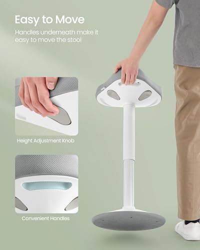 SONGMICS Wobble Stool - Height Adjustable Swivel Balance Chair with Gray Fabric, 14.2"D x 14.4"W