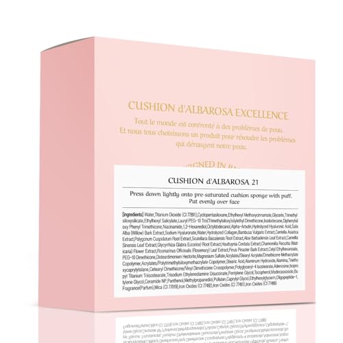 [CHALLANS de PARIS] CUSHION d¡¯ALBAROSA EXCELLENCE ? 21 Light Beige | Semi-Matte Cushion Foundation, Buildable High Coverage, Long-Wear, Soft-Focus Finish, Lightweight & Comfortable, 0.53 oz