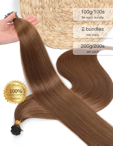 I Tip Hair Extensions 200g/200s - 26 Inch Brown Synthetic Straight for Women - Variation of 26 Inch / Brown