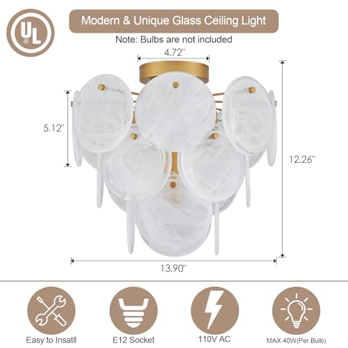 VANZARLA Gold Modern Flush Mount Glass Ceiling Light Fixture for Bedroom Kitchen Hallway