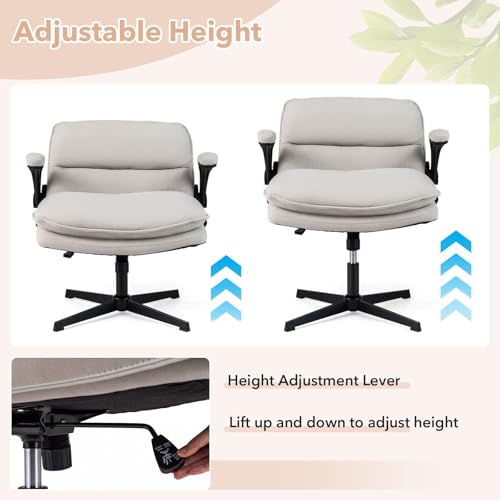 Giantex Beige Criss Cross Office Chair with Flip-Up Arms - 30" Wide Padded Seat, Ergonomic Swivel Desk Chair for Home & Bedroom