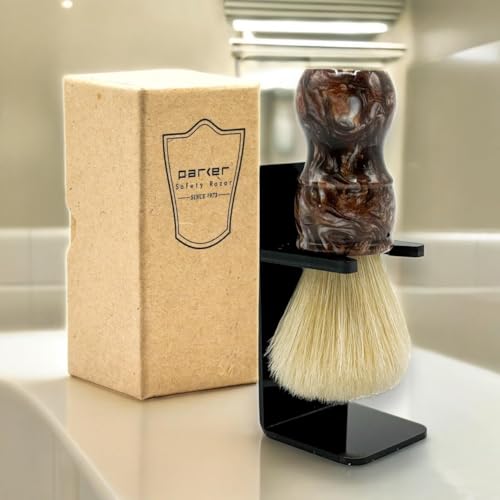 Boar Bristle Shaving Brush with Tortoise Resin Handle - 24mm Knot, Free Stand