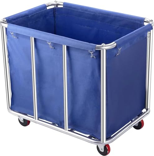 Blue Commercial Laundry Cart with Wheels 470L Steel Frame & Waterproof Bag