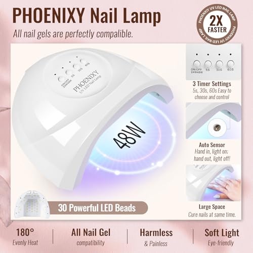 Phoenixy Gel Nail Polish Kit with UV Light - 64 Pcs All Seasons Manicure Set, Timeless Classic