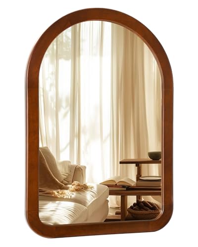 CULER Walnut B 30" Arched Wall Mirror 22x30 Inch Rustic Bathroom Decor