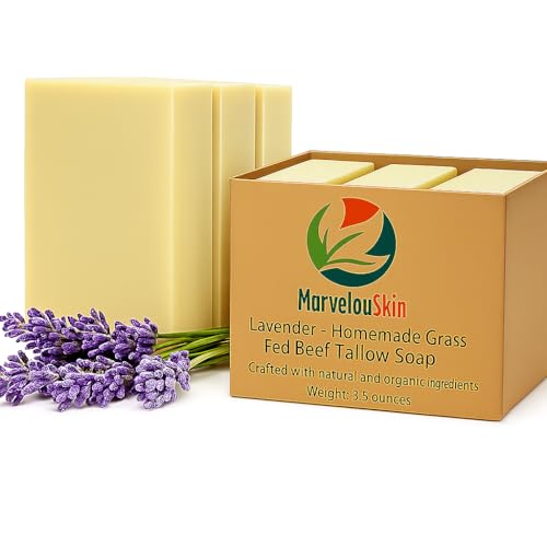 Lavender Tallow Soap ? Grass-Fed Bar with Organic Essential Oil ? Calming & Naturally Gentle ? 3 Pack