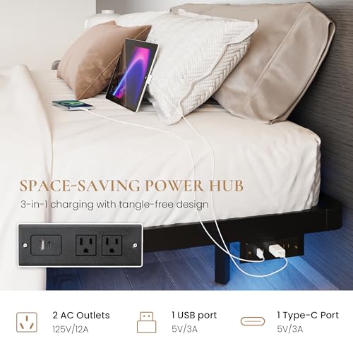 Queen Size Floating Bed Frame with RGB LED Lights - Matte Black