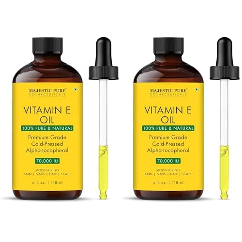 Majestic Pure Vitamin E Oil 4 Oz Vitamin E oil for Skin, Face Oil, Hair Oil and Body Oil- 100% Pure and Natural, 70,000 IU- Cold Pressed Hexane Free Non-GMO Gluten Free Formula (Pack of 2)