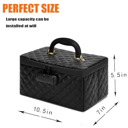 KaAutoler Black Large Capacity Portable Makeup Box with Lock & Divider