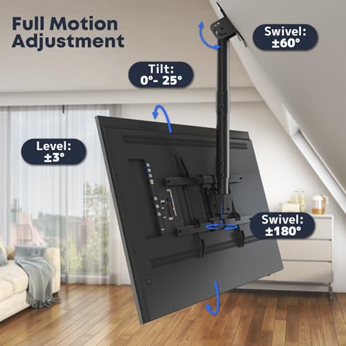 Ceiling Mount for 43-86 Inch TVs - Heavy Duty Universal TV Ceiling Bracket - Sloped & Flat Ceiling Compatible - Kid-Safe & Space Saving - 132 lbs Capacity