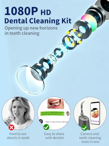 Teeth Plaque & Tartar Remover with HD Camera - Dental Cleaning Kit with LED Light & 5 Modes