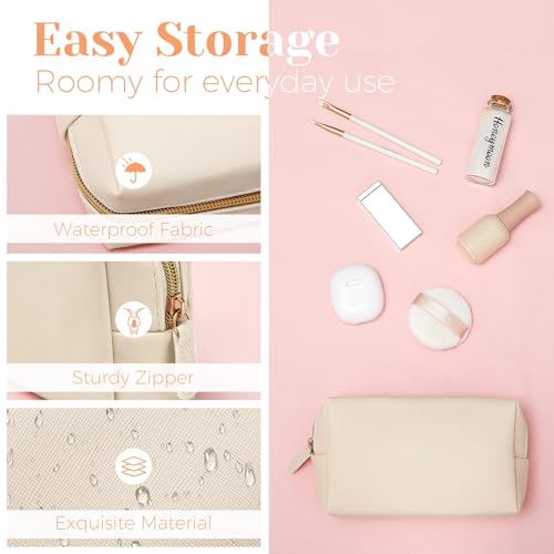 Dunzy Medium Beige Waterproof PU Leather Cosmetic Bag - 8 Pack