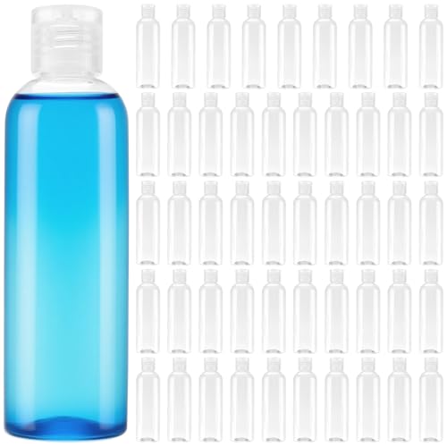 MOUYAT 50 Pack 4oz Clear Plastic Travel Bottles with Flip Cap, Refillable 120ml Containers for Toiletries & Lotion