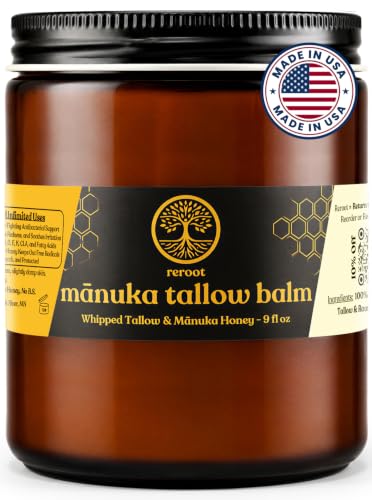 Manuka Honey Beef Tallow Face Moisturizer 9 Fl Oz - Unscented Hydrating Balm for Men Women Kids & Babies - 2 Ingredients