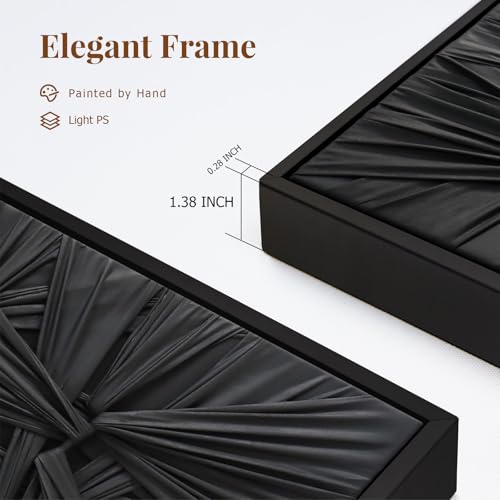 SAFERRYHOME Black 3D Textured Minimalist Wall Art, Framed 24x36 Inches
