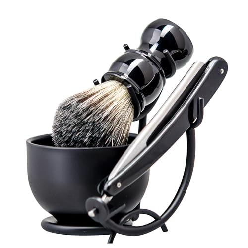 Men's Straight Razor Shaving Kit with Stand and Soap Bowl - Wet Grooming Set
