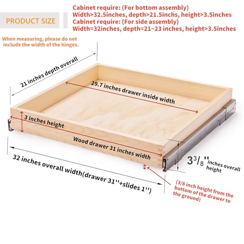 32 Inch Pull Out Kitchen Drawer Organizer - Soft Close Wood Slider