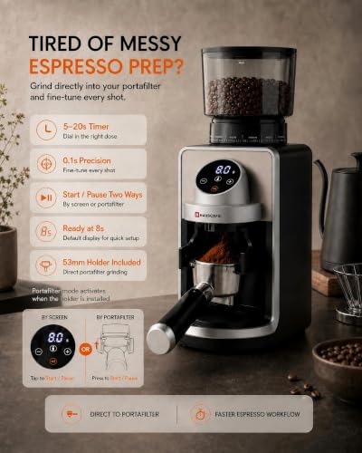 Electric Burr Coffee Grinder with Dual Dosing & 51 Settings for Espresso & Pour Over