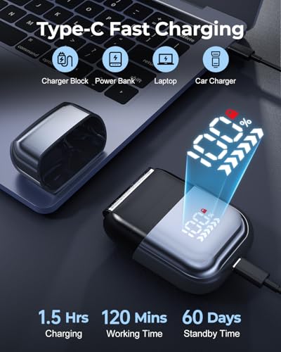 Men's Electric Foil Shaver - Waterproof USB-C Rechargeable Mini Razor with Floating Blades