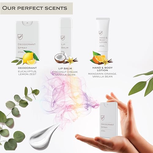 8-Piece TSA-Approved Travel Toiletries Essential Kit | Personal Hygiene Kit with Deodorant, Lotion, Lip Balm & Face Wipes | Travel Size for Airplane, Gym, Hotel, Airbnb, Camping- My Protect Kit
